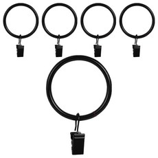 窗簾夾子掛勾環 5入, 黑色, 1組