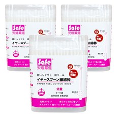 Safe 安適嚴選 幼童細紙軸掏耳棉棒 天然純棉柔軟舒適 6-11歲適用, 200支, 3盒