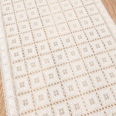 DEKOREA 北歐風蕾絲防水塗層桌布 FL2964, 1個, 寬 50cm x 長 5m, 米色