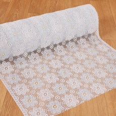DEKOREA 北歐風蕾絲防水塗層桌布 FL2989, 1個, 藍白色, 寬 50cm x 長 5m