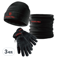 워크프로 폴리에스터 플리스 재질 방한 비니 넥워머 장갑 세트 WP205600, 블랙, 3세트