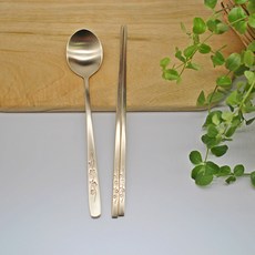 Obooja 韓國產 有機 特級梅花 餐具組, 1套, 湯匙 + 筷子, 金色