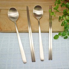 OBOOJA 黃銅筷子湯匙組 2人份用, 1組, 湯匙 2入+筷子 2雙