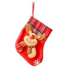 裝飾聖誕襪 Set 5個, 紅色, 16cm x 13cm, 絨布材質, 小鹿, 1組