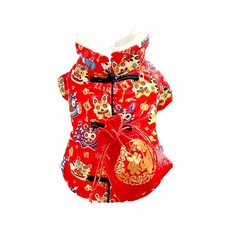 SassyDog 年獸風旗袍外套 法鬥 9~13kg, 紅色, 1件