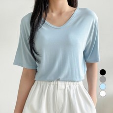 데이템 여성용 레이온 기본 유넥 반팔 티셔츠