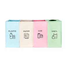 casaru 圖案印花回收桶 4入, 粉色、天藍色、米色、綠色, 1組