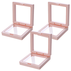 Timo 防氧化PE膜懸浮飾品展示盒 透明懸浮收納盒 公仔展示盒, 3個, 粉色