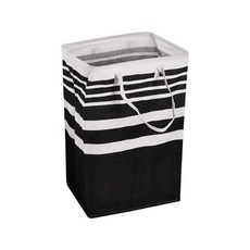 Craftsman In Storage 收納職人 日式簡約經典條紋大容量可折疊衣物收納籃, 40 x 30 x 60cm, 黑白條紋, 1個