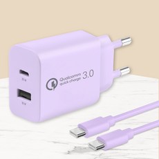 모잇 퀄컴 공식인증 QC 3.0 PD25W 2포트 PPS 초고속충전기 + CtoC 케이블, 퍼플, 1세트