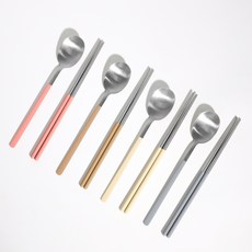 키볼리 SUS 304 파스텔 한식 4인 수저세트, 그레이 + 크림 + 핑크 + 모카, 숟가락(4p) + 젓가락(4p), 1세트