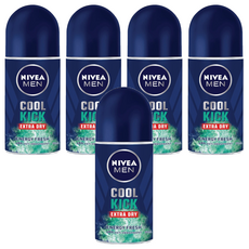 NIVEA 妮維雅 男士止汗爽身乳液 瞬間酷涼系列 激爽制汗 COOL KICK, EXTRA DRY, 48H止汗抑味, 柑橘, 50ml, 5瓶