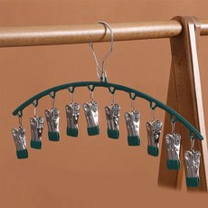 德利生活 強力夾勁不鏽鋼晾曬夾10夾 綠色 曬襪夾 內衣褲夾, 1入