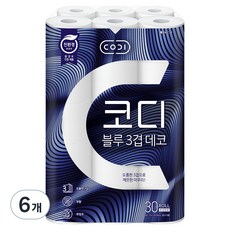 코디 블루 3겹 데코 롤 화장지, 27m, 30롤, 6개