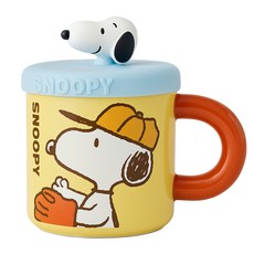 PEANUTS 史努比 陶瓷馬克杯 含公仔杯蓋, 黃色, 1個