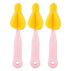 PUKU 藍色企鵝 轉轉Q高密度海綿奶嘴刷, 可拆式支架, 懸掛掛勾設計, 粉色, 3支