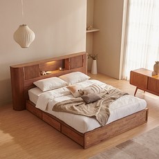 잉글랜더 웨스트 원목 템바보드 LED 수납 침대 프레임 + Sweet Slumber 스탠다드스프링 매트리스 세트 방문설치, 월넛 + 베이지