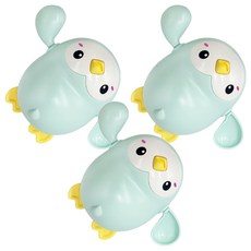 PUKU 藍色企鵝 樂游小企鵝發條玩具, ABS材質 耐用環保, 旋轉發條 水上暢遊, 光滑圓潤 安全設計, 淺綠色, 3個