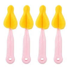 PUKU 藍色企鵝 轉轉Q高密度海綿奶嘴刷, 可拆式支架, 懸掛掛勾設計, 粉色, 4支