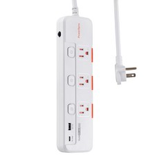 PowerSync 群加 3P 3開 36W智慧快充1A1C 防塵蓋獨立按壓式開關插座延長線 3孔 TK33Q918, 1個, 1.8m, 白色