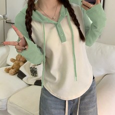 MEICHEL 大尺碼雙色撞色連帽T恤 01964