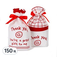 인디케이 스마일 리본 비닐봉투, 150개, 레드