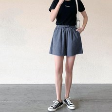 마이시즌 여성용 린넨 루즈핏 3부 밴딩 반바지