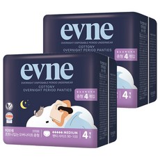 evne Cottony夜用褲型衛生棉, 4片, 2包, M(90~100號)