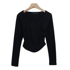 시크블랙 여성용 르넬수 라운드넥 셔링 긴팔 티셔츠 cpt13529k39