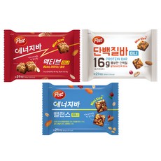 포스트 단백질바 미니 231g + 에너지바 액티브 미니 210g + 에너지바 밸런스 미니 231g, 1세트