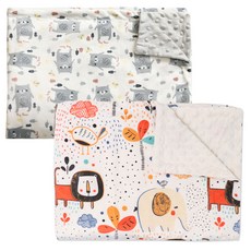 Hanee 雙層超細纖維毯2件組, 灰熊款+動物園款