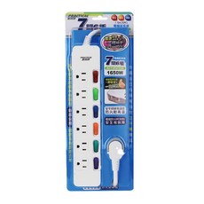 PRACTICAL 實用牌 7開6插6尺3P延長線 PNA376-6, 延長線 白色 + 綠色 + 藍色 + 橘色, 1條, 1.8m