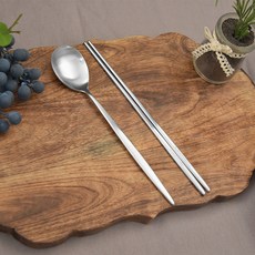 Willive 韓國製 316L 醫療級不鏽鋼 高級餐具 1件組, 湯匙 1p + 筷子 1雙, 霧面銀, 1個