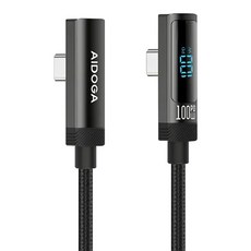 AIDOGA 艾迪伽 閃耀系列 Type-C-Type-C L彎頭數顯充電傳輸線 100W DC4283, 1個, 鈦灰色, 120cm