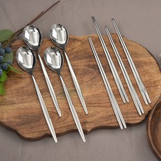 Willive 韓國製 316L 醫療級不鏽鋼 高級湯筷 4件組, 湯匙 4p + 筷子 4雙, 亮面銀, 1個