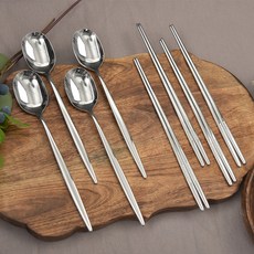 Willive 韓國製 316L 醫療級不鏽鋼 高級方形餐具 4人份套組, 湯匙 4p + 筷子 4雙, 亮面銀, 1個