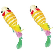 NiceU毛樂趣 逗貓劍麻鼠玩具 (兩個一組) ，天然劍麻耐抓咬，羽毛尾巴增樂趣, 隨機出貨, 1入