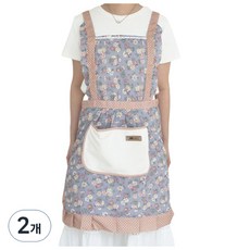 씨오브비 가정용 플라워 레이스 앞치마, 블루, 2개