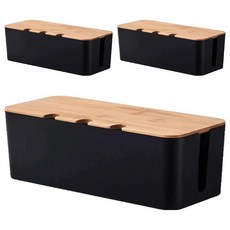 isona 三孔 竹板延長線收納盒 M(32 x 14 x 13cm), 黑色, 3個