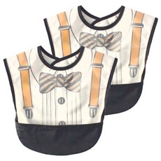 千趣會 寶寶圍兜 EVA防水 棉質後魔鬼氈, 黑紳士, 2件, 1組