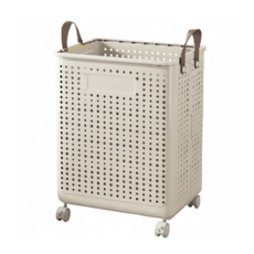 ONE HOUSE 田川帶手把折疊收納籃 附輪 OH-Q315 大 50L, 1個, 純白色