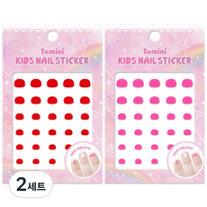 투미니 키즈 네일 스티커 2종 세트, 핑크, 레드, 2개