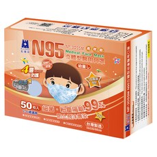 BLUE EAGLE 藍鷹牌 N95立體型幼童醫用石墨烯口罩 2~6歲, 50片, 藍天藍, 1盒