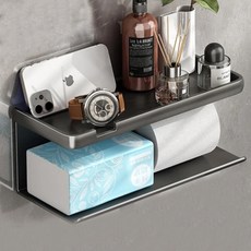 mohe 木暉居家 2入加厚太空鋁螺絲無痕貼收納架系列 紙巾架 400g, 黑色, 1組