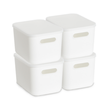 MONOFLAT 附蓋收納盒 手提款 S, 4入, 白色