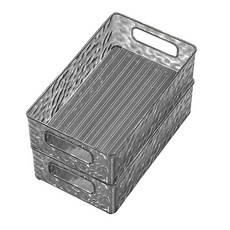 樂居家 輕奢風冰川紋桌上收納盒 2入組 可堆疊收納盒 (小物收納), 透明灰