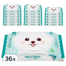 순둥이 반려동물 순둥이와 댕댕이 프리미엄 그린 중성 물티슈 휴대용, 16개입, 36개
