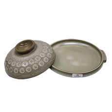 GINPO 銀峯 萬古燒花三島煎鍋 6號, 19cm 陶製 日本產, 灰色, 1個