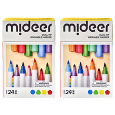 mideer 雙頭可水洗水彩筆 軟尖頭 + 錐頭, 24色, 2盒