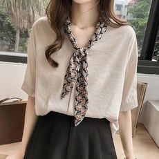 LUNAGIRL 女款領巾短袖襯衫